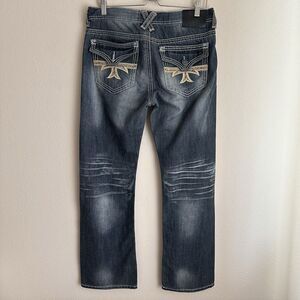 Xtreme Couture Jeans Mens 32‎ (31x31) Flap Pockets Embroidered Biker Y2K Flaw
